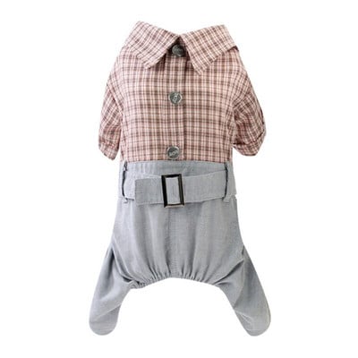 Pet Dog Haine de primăvară/vară Cățeluș în carouri Salopetă din bumbac Pijamale Costum din pânză Costum pentru câine de talie mică DC711