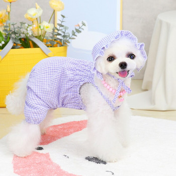 Ρούχα για κατοικίδια Άνοιξη Καλοκαίρι Λεπτή φόρμα για σκύλους γάτας με καπέλο Teddy χαριτωμένο σετ γατούλα καρό ρούχα