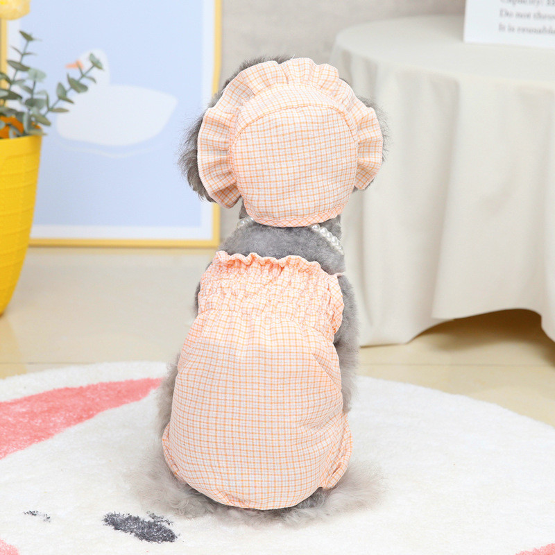 Haine pentru animale de companie, primăvară, vară, pisică, câine, salopetă, cu pălărie, set drăguț, pisicuță, cățeluș, îmbrăcăminte în carouri