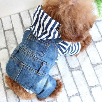 Дънкови дрехи за кученца Четирикраки съединени ветроустойчиви за пролетни дрехи Топли стоки за домашни любимци за пролет есен есен