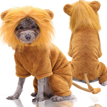 Модни зимни дрехи за кучета Creative Pet Dogs Косплей Костюм с качулка на лъв Топли кученца Комични екипи за парти Фестивал Кучешки комплекти