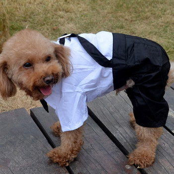 Pet Gentleman Dog Clothes Suit Сватбен комплект S-Xxl Риза Bowknot Dog Dress Голям размер Коледен костюм за котки Парти шоу костюм