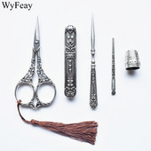 Retro sada nožníc Vintage nožnice Úložná trubica na ihly Šidlo Navliekač nite Náprstok Vyšívacie nite Krajčírske nožnice Šijacie nástroje DIY