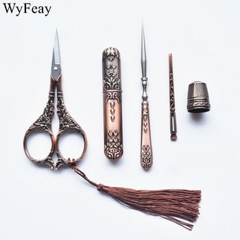 Ρετρό σετ ψαλιδιών Vintage Scissors Needle Storage Tube Awl Threader Thimble Thimble Ebroidery Thread Tailor Scissors Ραπτικά Εργαλεία DIY