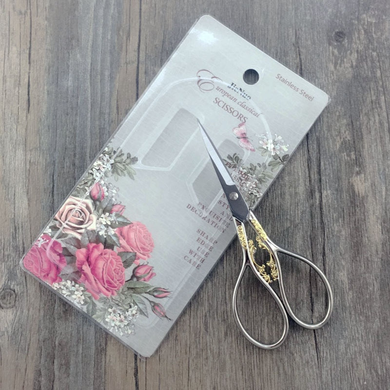 1 tk Euroopa vanaaegsed roostevabast terasest lillekäärid õmbluskäärid DIY tööriistad lillemustritega tikandid käärid