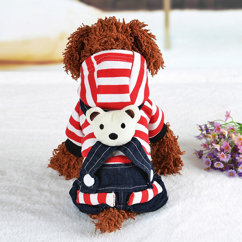 Дънкова пола с презрамка Йорки Сладко облекло Дрехи за домашни кучета Раирана мечка Мода Теди Рокля за кученце Зимно кученце Палто Облекло за домашни любимци