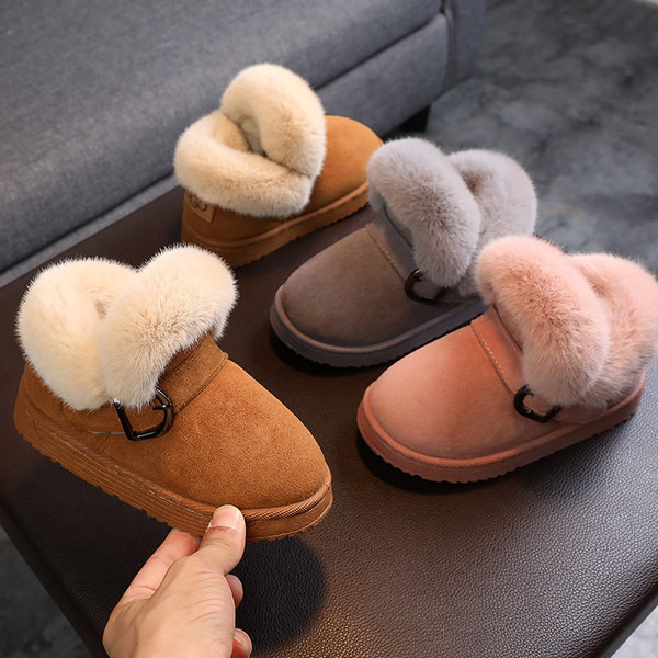 Modes bērnu zābaki ar dūnu un sprādzi meitenēm