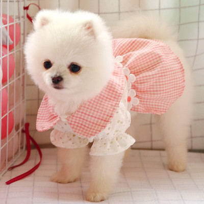 Lamb Down Summer Thin Style Dog Cat Ροζ καρό φούστα Φόρεμα για κατοικίδια Μικρά ρούχα Μικρά ρούχα για σκύλους Ρούχα για κατοικίδια