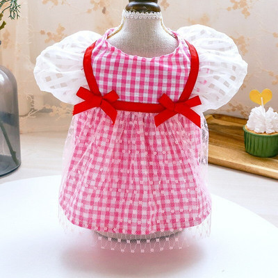 Lamb Down Summer Thin Style Dog Cat Ροζ καρό φούστα Φόρεμα για κατοικίδια Μικρά ρούχα Μικρά ρούχα για σκύλους Ρούχα για κατοικίδια