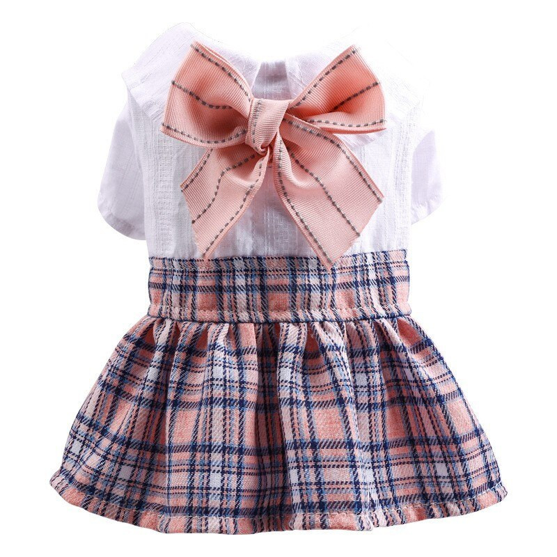 Lamb Down Summer Thin Style Dog Cat Ροζ καρό φούστα Φόρεμα για κατοικίδια Μικρά ρούχα Μικρά ρούχα για σκύλους Ρούχα για κατοικίδια