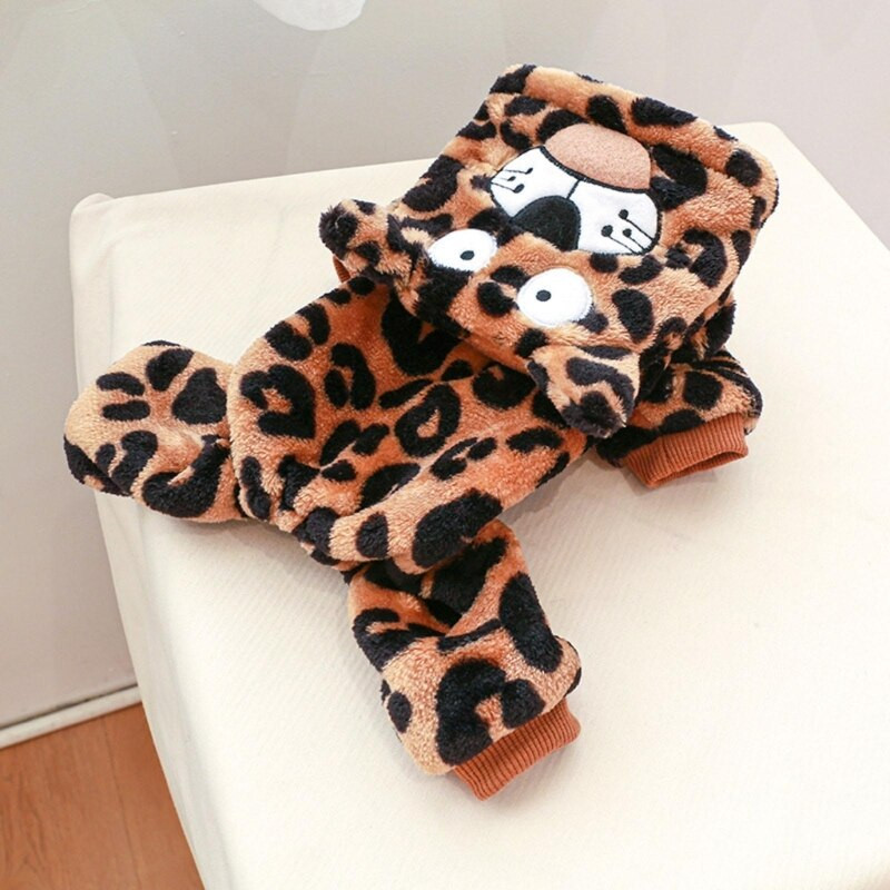 Armas kostüüm Leopard Lemmiklooma kostüüm Loomade kapuuts, soe riietus riidest leopardi teemaline koer Halloweeni uusaasta kostüüm Y5GB
