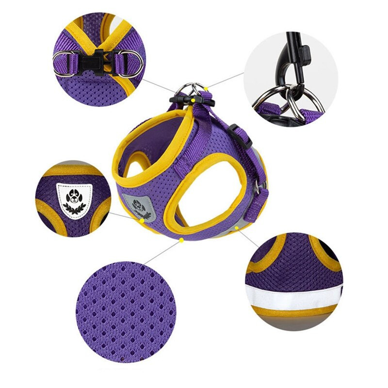 Каишки за домашни кучета Жилетка за гърди Комплекти колани Регулируема каишка със светлоотразителна жилетка за средно малко куче разходка на открито