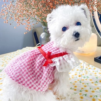 Летни дрехи за кучета Бродерия Cherry Princess Dress Риза с летящи ръкави Пола за малки малки животни Hiromi Bichon Pet Dresses