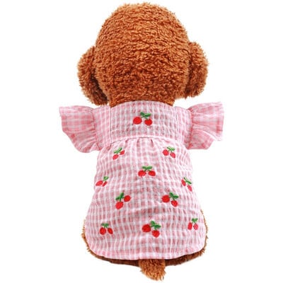 Haine de vară pentru câini, broderie, rochie de prințesă cireșă, cămașă cu mâneci zburătoare, fustă pentru animale mici, rochii pentru animale de companie Hiromi Bichon