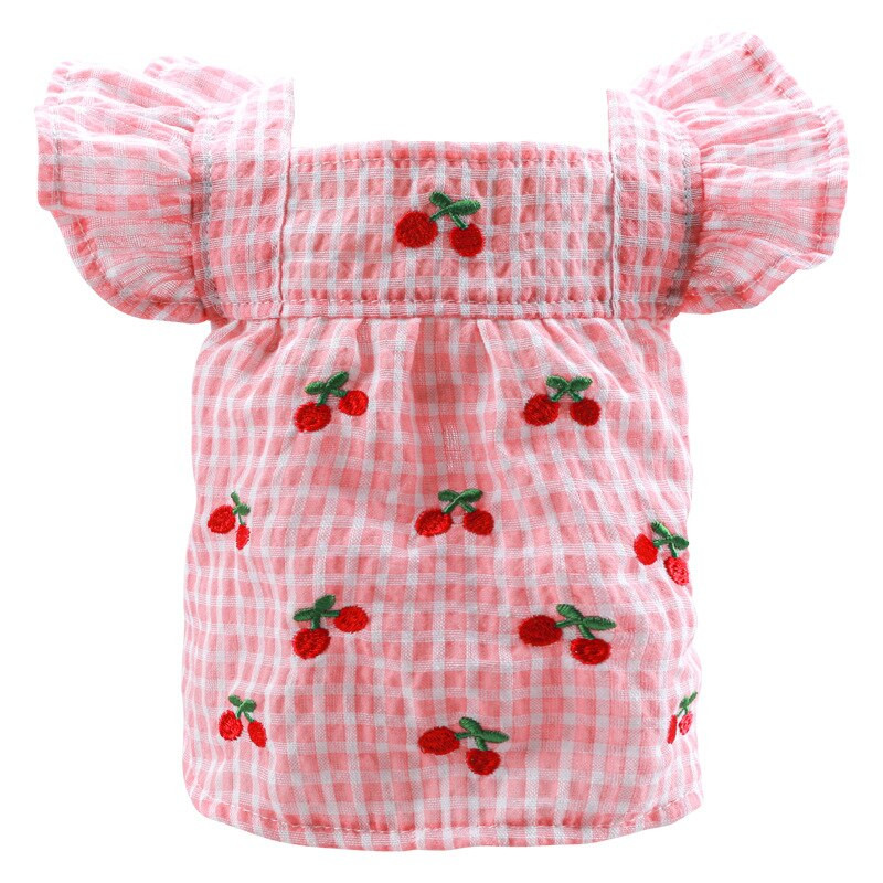 Haine de vară pentru câini, broderie, rochie de prințesă cireșă, cămașă cu mâneci zburătoare, fustă pentru animale mici, rochii pentru animale de companie Hiromi Bichon