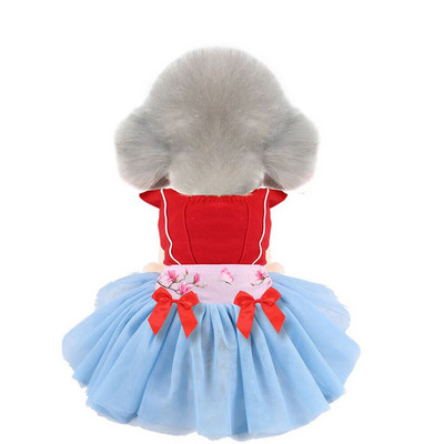 Домашни любимци Китайски стил Ханфу пола Чанта чанта Шифон Котка Куче Рокля Дрехи с два крака Дрехи за кученца Пролетни рокли Стоки за домашни любимци