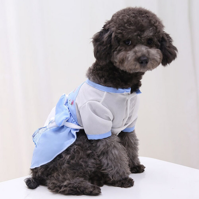 Домашни любимци Китайски стил Ханфу пола Чанта чанта Шифон Котка Куче Рокля Дрехи с два крака Дрехи за кученца Пролетни рокли Стоки за домашни любимци