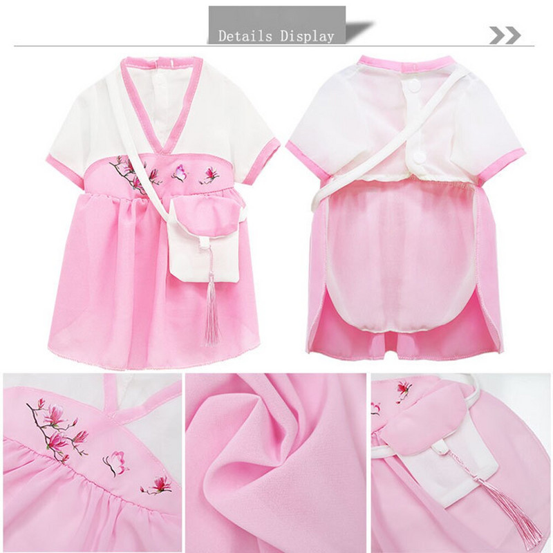 Домашни любимци Китайски стил Ханфу пола Чанта чанта Шифон Котка Куче Рокля Дрехи с два крака Дрехи за кученца Пролетни рокли Стоки за домашни любимци