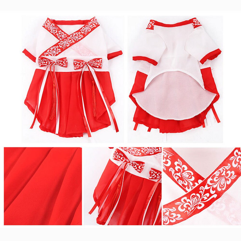 Домашни любимци Китайски стил Ханфу пола Чанта чанта Шифон Котка Куче Рокля Дрехи с два крака Дрехи за кученца Пролетни рокли Стоки за домашни любимци