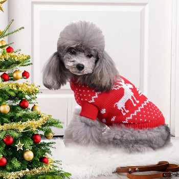 Коледен пуловер за домашни любимци Празнична Коледна снежинка Топли плетива за домашни любимци Елени Снежинка Щампа Зимни топли дрехи за малки кучета
