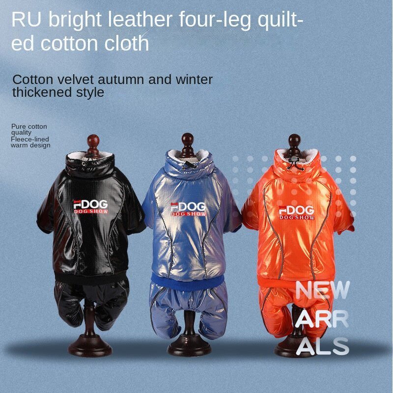 Palton de iarnă căptușit din bumbac și fleece pentru câine de talie mică, cu patru picioare.