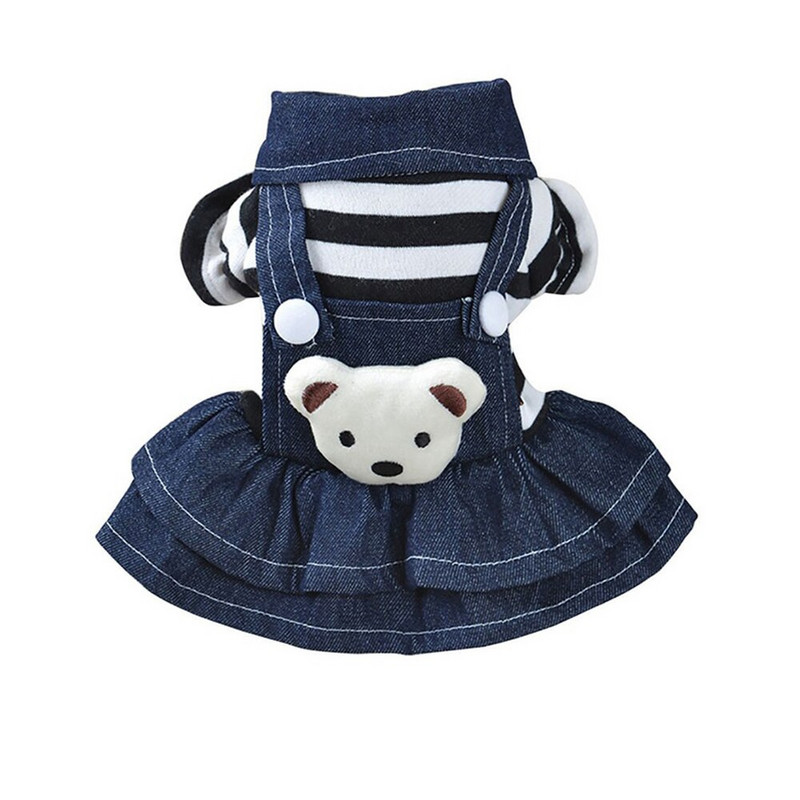 Uus Pet Dog Denim Kombinesoon Lemmiklooma triibulised püksid Armsad Karu Nelja jalaga püksid Koer Denim Teksad Kleit Kassi Kutsika Jope Väikesed Koera riided