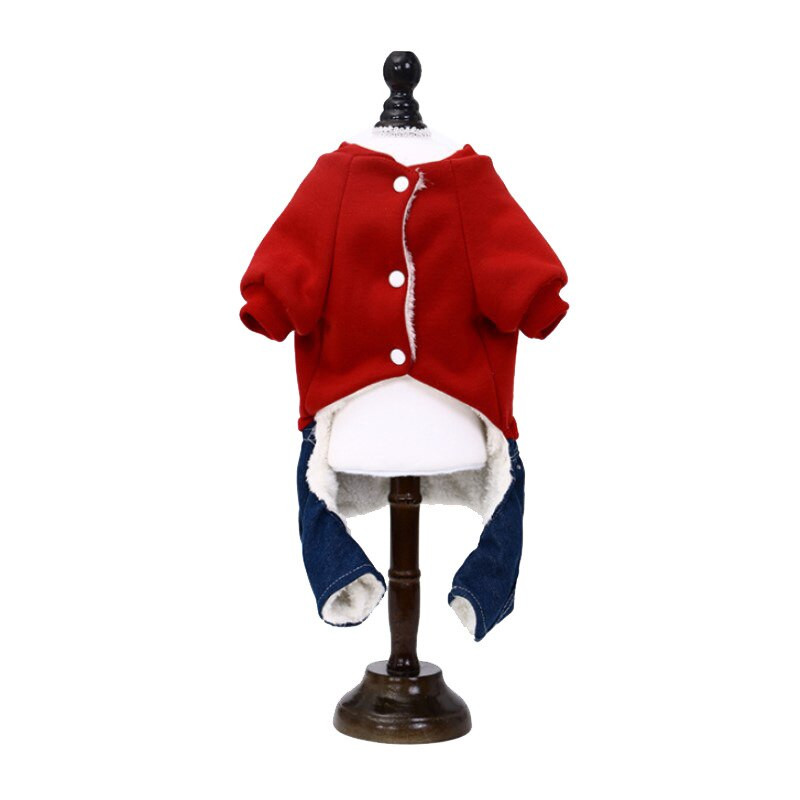 Jesenný a zimný nový džínsový prešívaný vyšívaný zahustený bavlnený kabát so štyrmi nohami vhodný pre malé domáce zvieratá na udržanie tepla