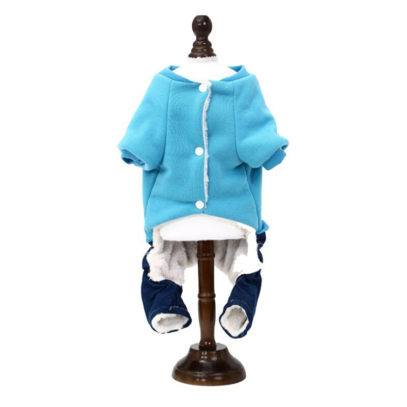 Jesenný a zimný nový džínsový prešívaný vyšívaný zahustený bavlnený kabát so štyrmi nohami vhodný pre malé domáce zvieratá na udržanie tepla