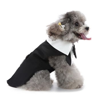 Ежедневен костюм за кучета на закрито на открито, костюм без ръкави, жилетка с ревери + папийонка с копчета в пачуърк