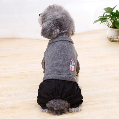 Moodne tikitud mustriga lemmikloomaülikond Kootud jope pluss teksad Šnautser riided Kevad- ja sügisesed lemmikloomariided