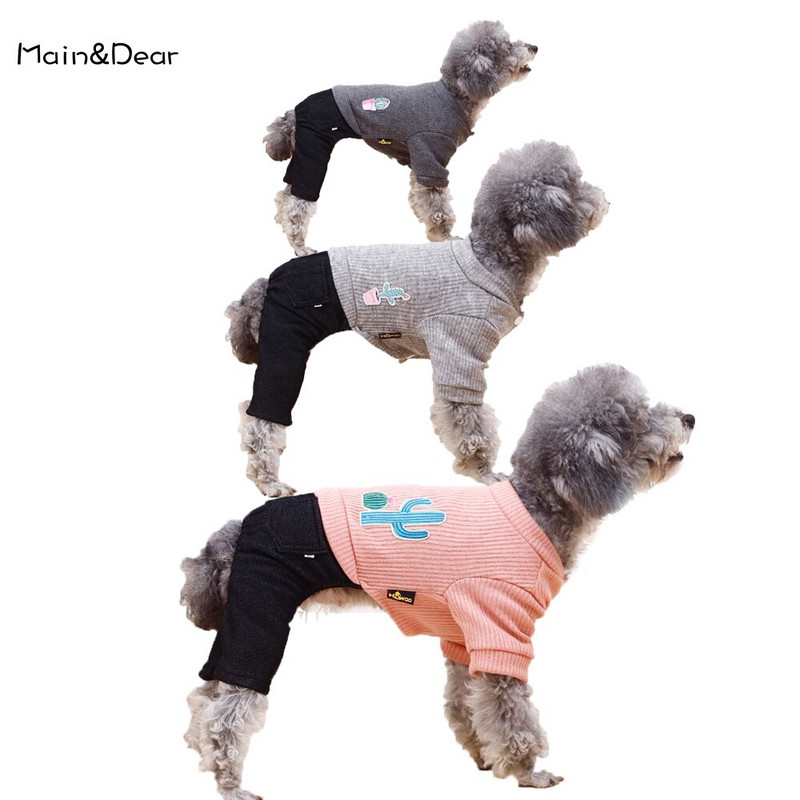 Moodne tikitud mustriga lemmikloomaülikond Kootud jope pluss teksad Šnautser riided Kevad- ja sügisesed lemmikloomariided