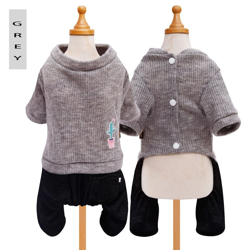 Moodne tikitud mustriga lemmikloomaülikond Kootud jope pluss teksad Šnautser riided Kevad- ja sügisesed lemmikloomariided