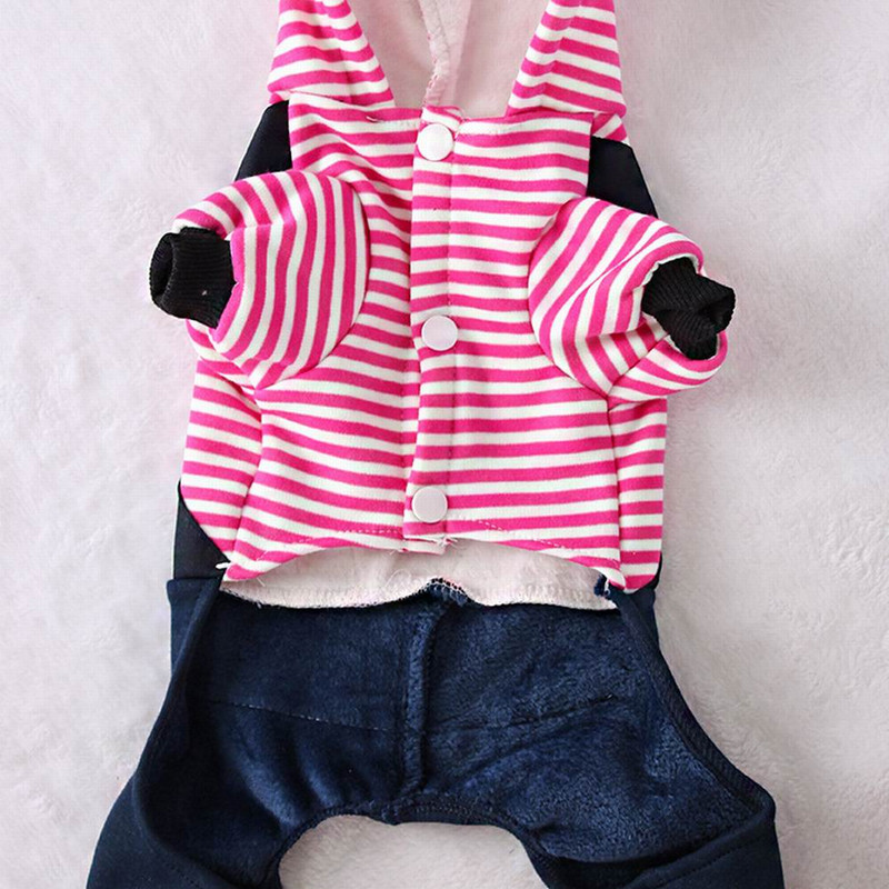 Frumos Grily Jumpsuit Pet Dog Cat Jacket Cu bere pe spate Moda Pet Rochie în dungi cu hanorace Materiale pentru îmbrăcăminte pentru animale de companie