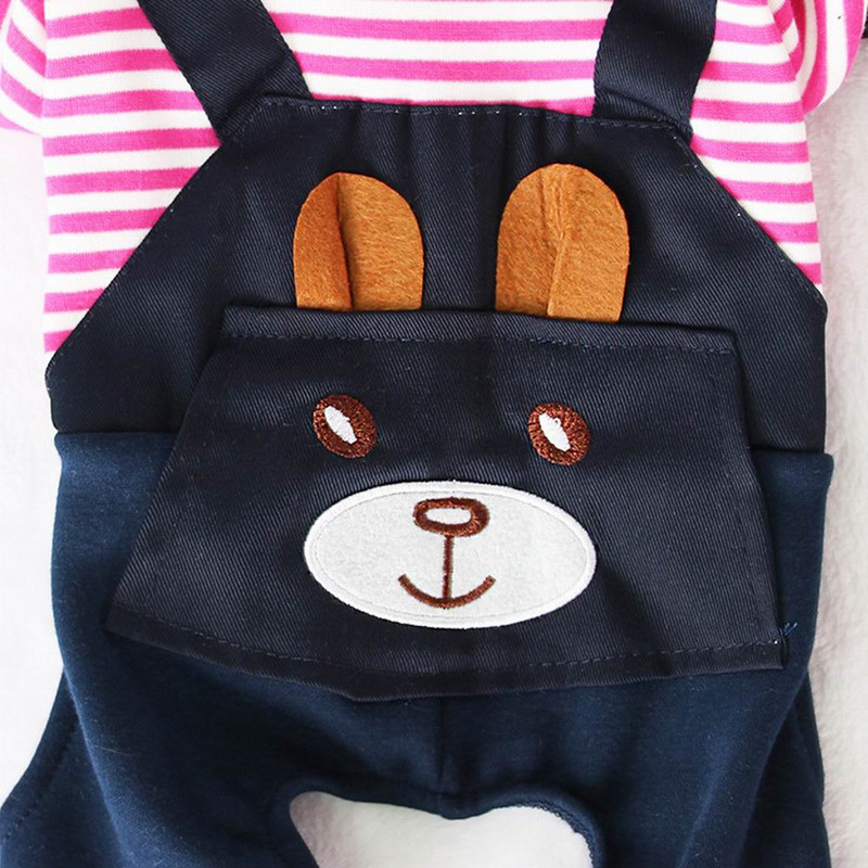 Frumos Grily Jumpsuit Pet Dog Cat Jacket Cu bere pe spate Moda Pet Rochie în dungi cu hanorace Materiale pentru îmbrăcăminte pentru animale de companie