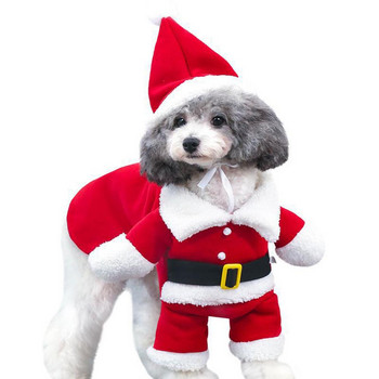 Дрехи за домашни кучета Куче Зимен домашен любимец се трансформира в забавно куче Коледни дрехи на Дядо Коледа С качулка Домашно куче Стоящо облекло Яке