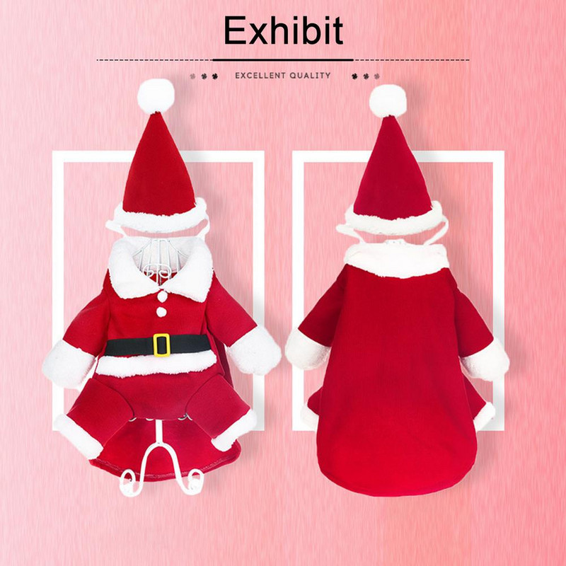 Îmbrăcăminte pentru câini pentru animale de companie, iarnă pentru animale de companie, transformată în câine amuzant, pentru Crăciun, pentru Moș Crăciun, cu glugă, pentru câini, în picioare, jachetă