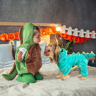 Домашно куче Топли качулки с динозавър Яке Палто Костюми за Хелоуин Дрехи Облекло за косплей Аксесоари