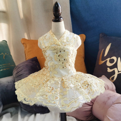 Рокли за кучета с бял диамант Летни дрехи за малки кучета Ropa Perro Чихуахуа Пола от тюл Сладко кученце Дрехи за йоркширски домашни любимци