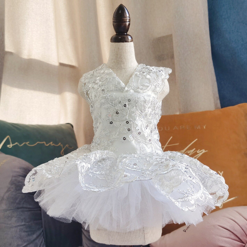 Рокли за кучета с бял диамант Летни дрехи за малки кучета Ropa Perro Чихуахуа Пола от тюл Сладко кученце Дрехи за йоркширски домашни любимци