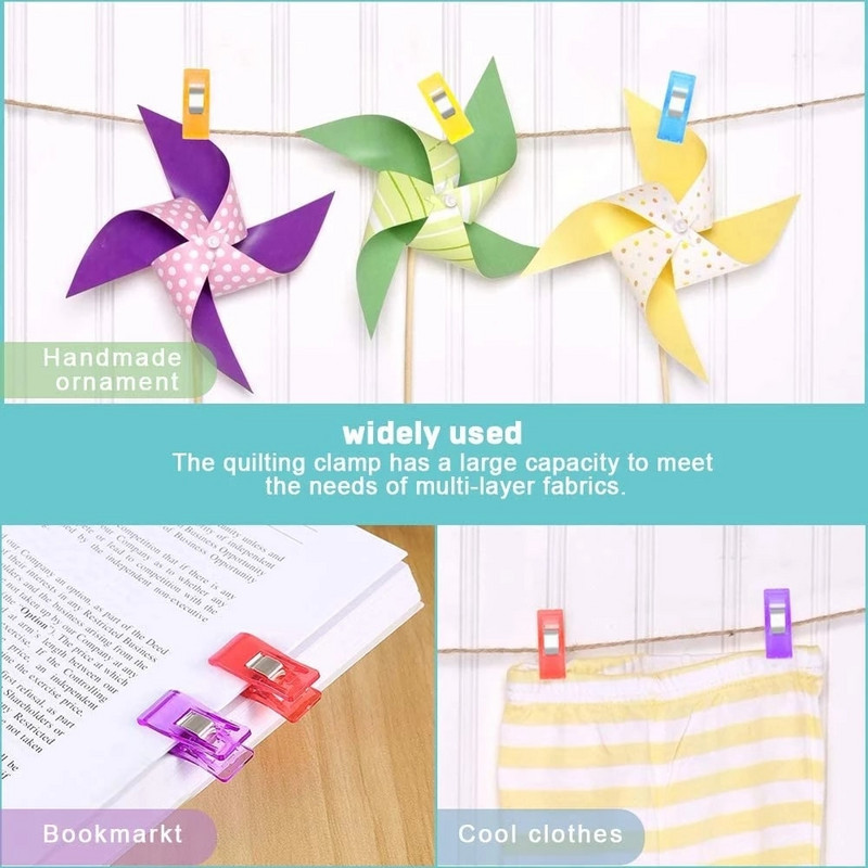 100 tk. Mitmeotstarbelised õmblusklambrid Värvilised sidumisklambrid Plastikust käsitööklambrid Õmblemise käsitööklambrid õmblemiseks köitmiseks