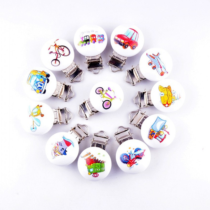 Livrare gratuită 5 bucăți agrafe pentru suzetă pentru bebeluși model suporturi din metal din lemn drăguț accesorii pentru suzetă pentru copii 4,4 x 2,9 cm