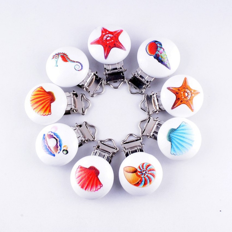 Livrare gratuită 5 bucăți agrafe pentru suzetă pentru bebeluși model suporturi din metal din lemn drăguț accesorii pentru suzetă pentru copii 4,4 x 2,9 cm