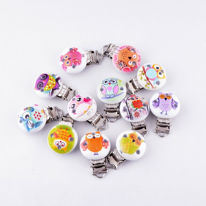 Livrare gratuită 5 bucăți agrafe pentru suzetă pentru bebeluși model suporturi din metal din lemn drăguț accesorii pentru suzetă pentru copii 4,4 x 2,9 cm