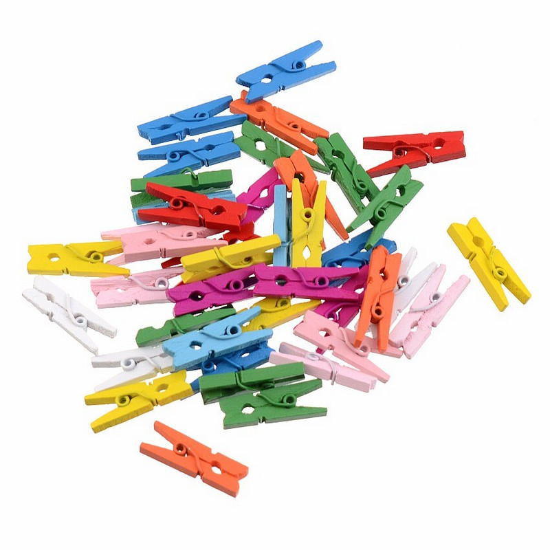 50 buc. Agrafe foto pentru carte poștală Memo Clip din lemn de patinare colorată aleatorie pentru foi DTY agrafă de rufe Craft Decor Clips Coșe