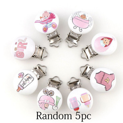 Cheap5pc Cartton Cartton Drevené klipy na cumlík pre bábätká s medvedíkom, držiaky na cumlík s rôznymi vzormi, roztomilé držiaky na cumlík pre dojčatá, zábavné doplnky