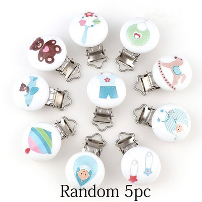 Cheap5pc Cartton Cartton Drevené klipy na cumlík pre bábätká s medvedíkom, držiaky na cumlík s rôznymi vzormi, roztomilé držiaky na cumlík pre dojčatá, zábavné doplnky