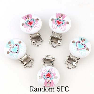 Cheap5pc Cartton Cartton Drevené klipy na cumlík pre bábätká s medvedíkom, držiaky na cumlík s rôznymi vzormi, roztomilé držiaky na cumlík pre dojčatá, zábavné doplnky