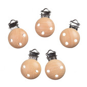 Agrafe pentru suzeta pentru bebelusi Attache Sucette Baby 5buc. Clip pentru suzeta in culoarea naturii Lemn 29x44mm Attache Sucette pentru suzeta Hoders