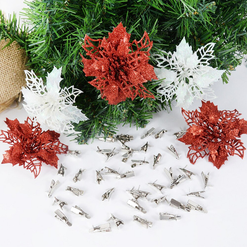 30 tk jõulud mini metallist klambrid jõululilled pärg vanik Ornament fikseeritud klambriga jõulupeo kodukaunistamise tööriist Noeli kaunistused