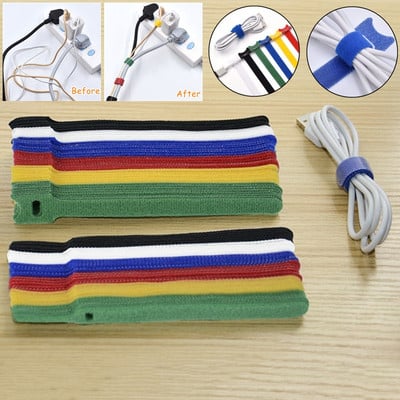 50pcs Releasable Reusable Ties Hook And Loop Fastener Double-Sided Tape Nylon Cable Ties T-type Strap Wire